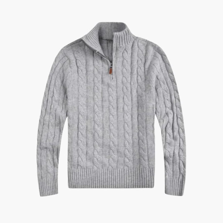 Herren Pullover mit Halbzipper und Zopfmuster