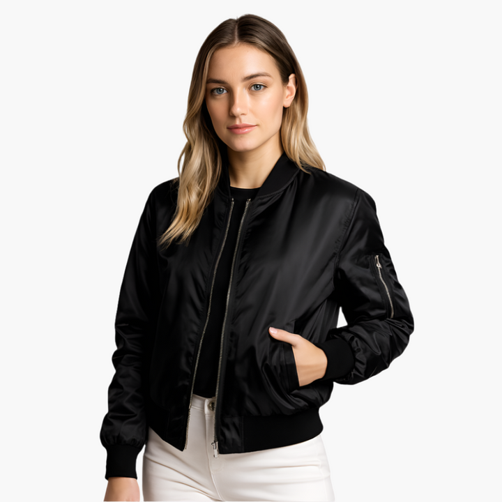 Damen Bomberjacke mit Frontreißverschluss und Ärmeltasche