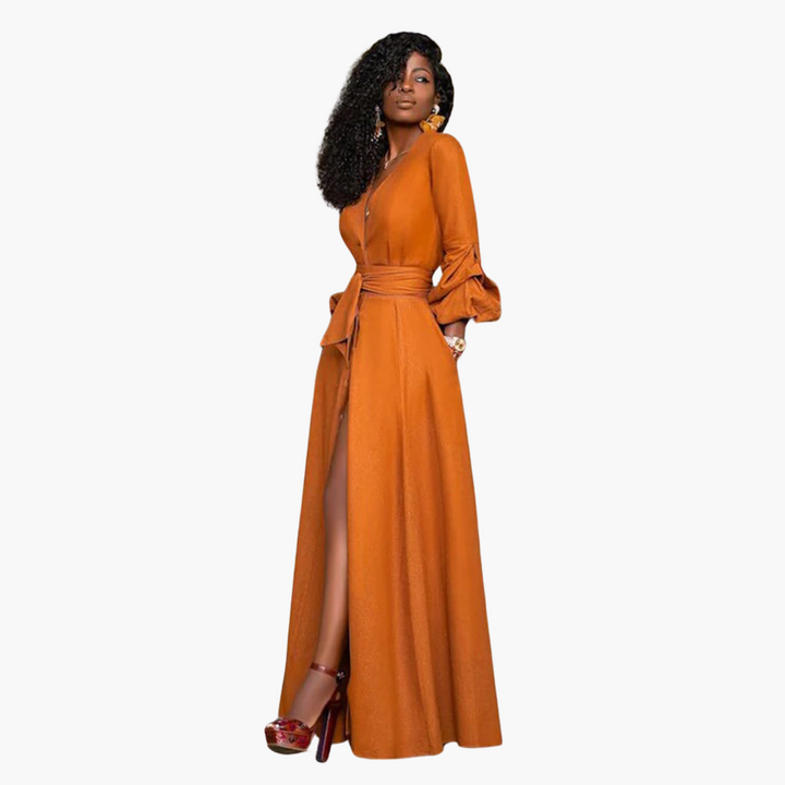 Maxikleid mit Taillengürtel für Damen – elegant & lang