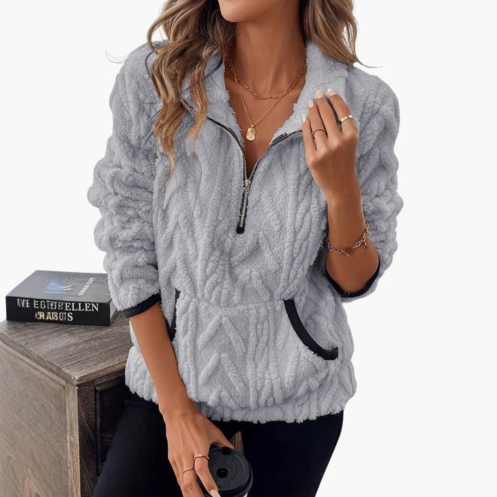 Damen Fleece Pullover mit Reißverschluss und Seitentaschen