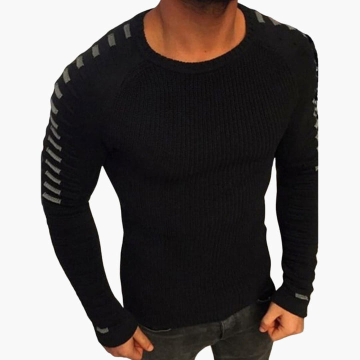 Herren pullover mit Rundhalsausschnitt und Streifen an den Ärmeln