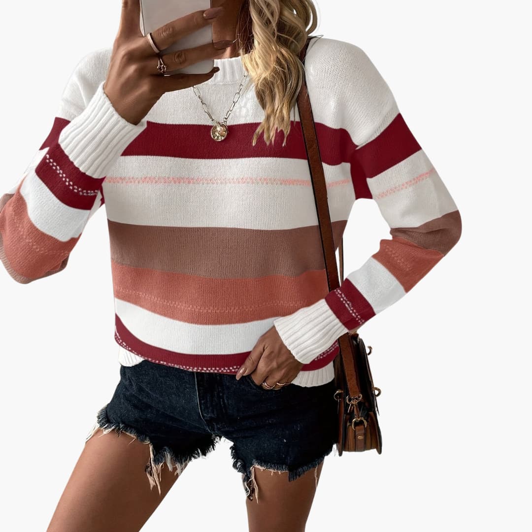 Damen pullover mit Rundhalsausschnitt und gestreifter Oberfläche