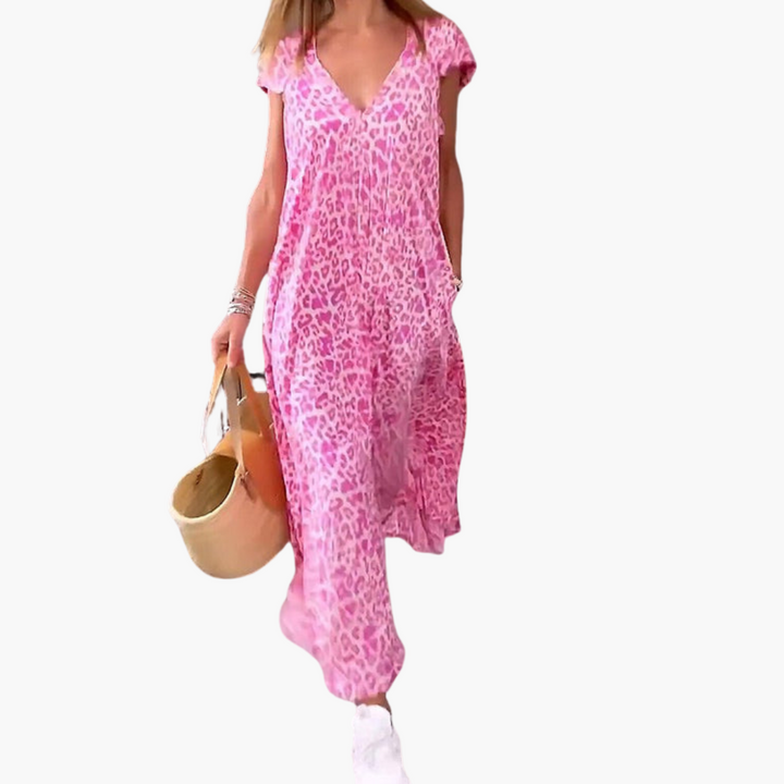 Leo Midikleid für Damen – V-Ausschnitt und lockere Passform