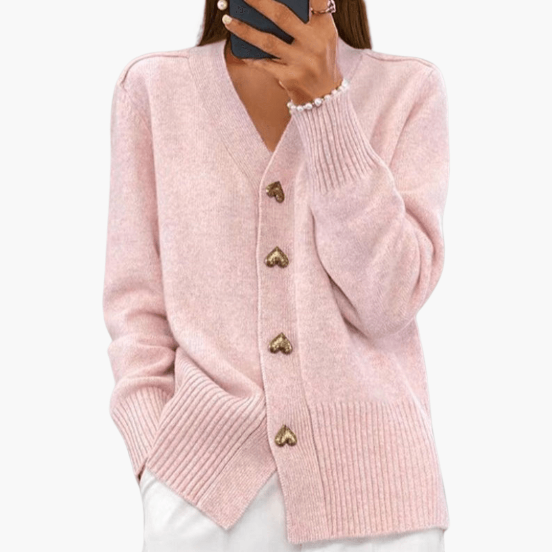 Elegante Strickjacke mit Herzknöpfen für Frauen - SchmiedeMode