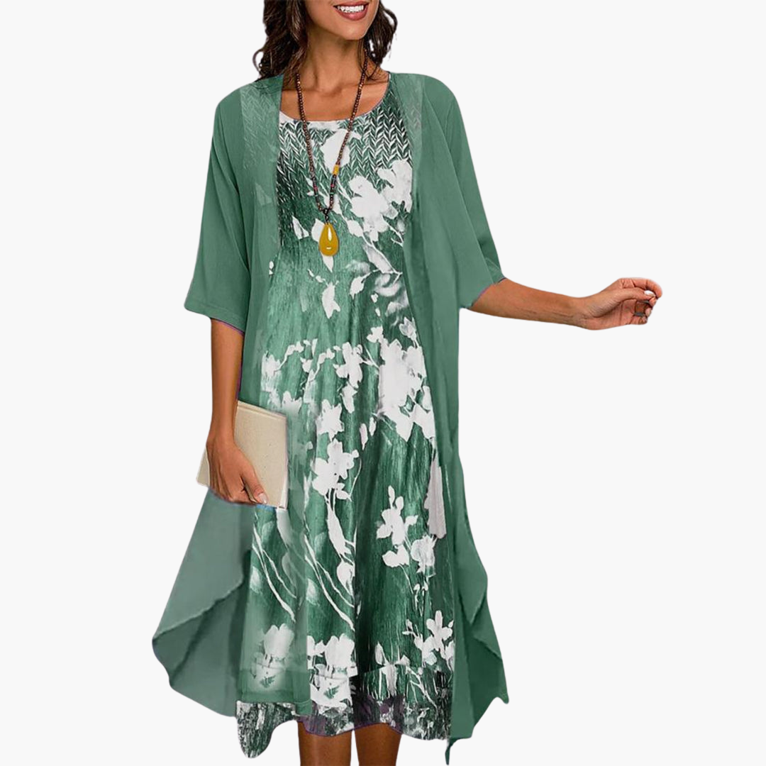 Langes Blumenkleid für Damen – Sommerlich mit Cardigan