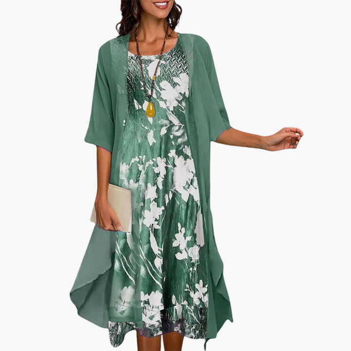 Langes Blumenkleid für Damen – Sommerlich mit Cardigan