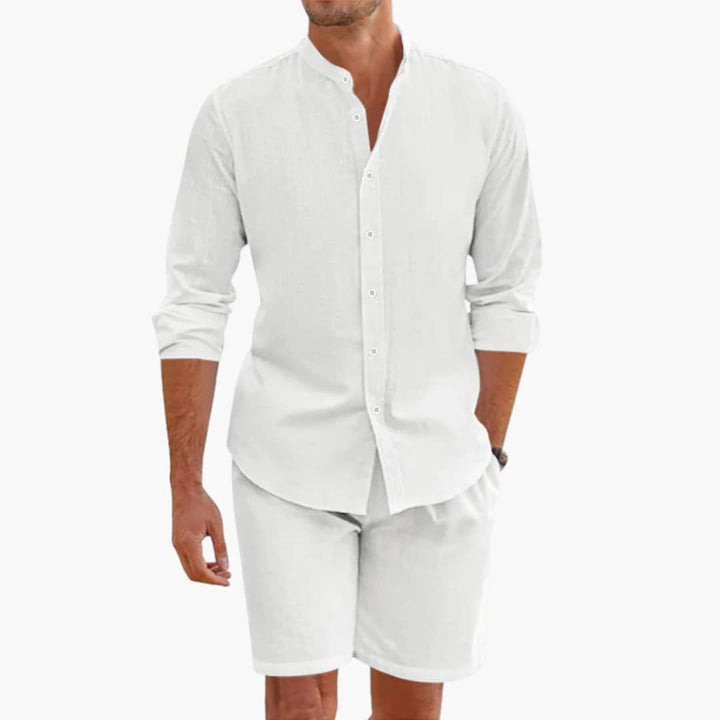 Herren Sommer Zweiteiler aus Leinenmix mit Hemd und Shorts