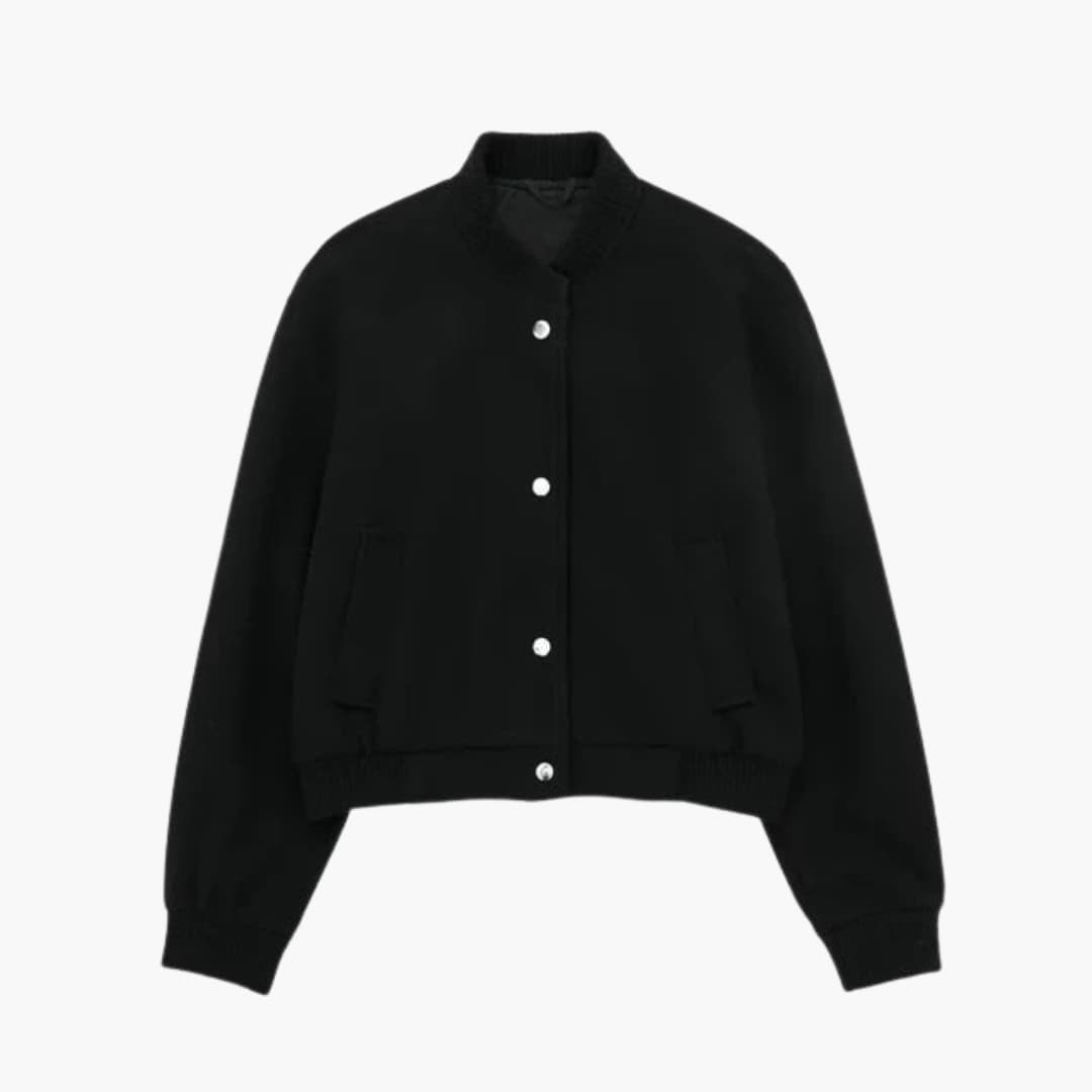 Damen Cropped Bomberjacke mit Knopfverschluss und Seitentaschen