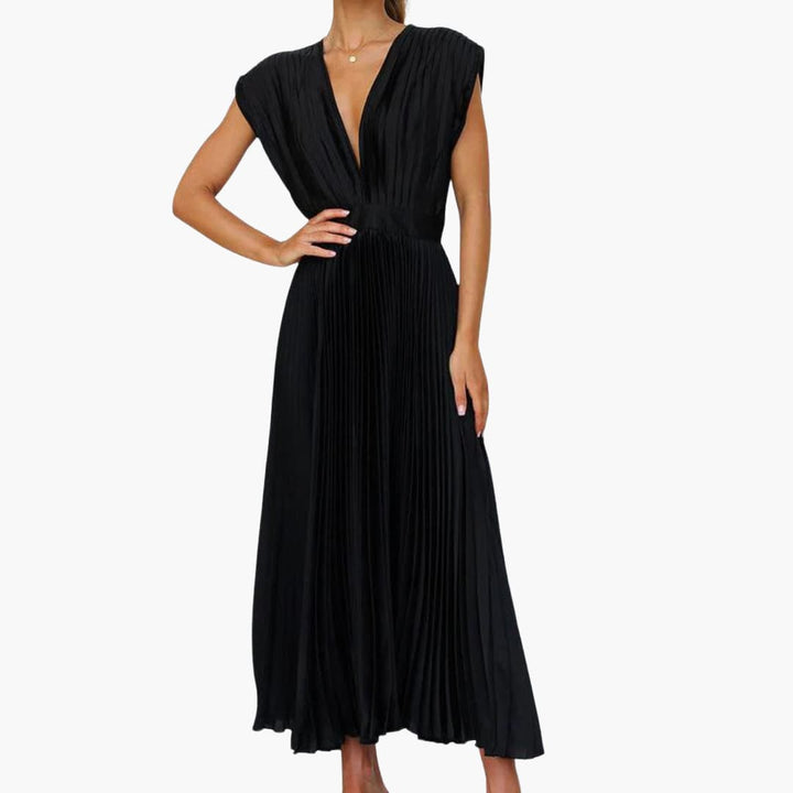 V-Ausschnitt Midi Abendkleid für Frauen - Elegante Faltenoptik