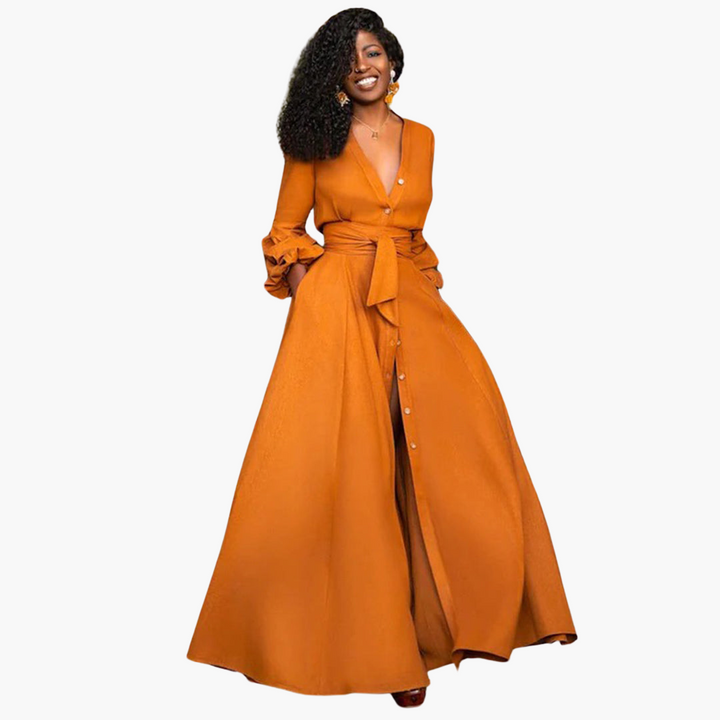 Maxikleid mit Taillengürtel für Damen – elegant & lang