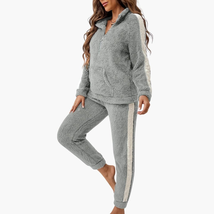 Damen Loungewear Set mit Halb-Reißverschluss und langen Ärmeln