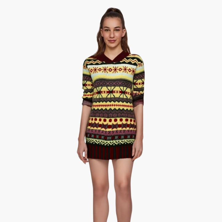 Damen pullover mit Rundhalsausschnitt und norwegischem Muster
