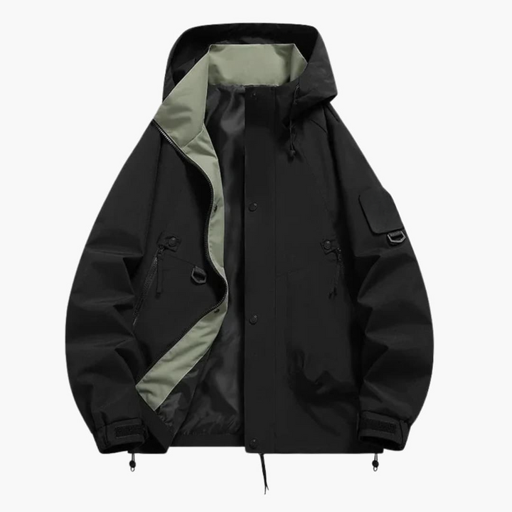 Unisex Skijacke mit Kapuze und Reißverschlusstaschen