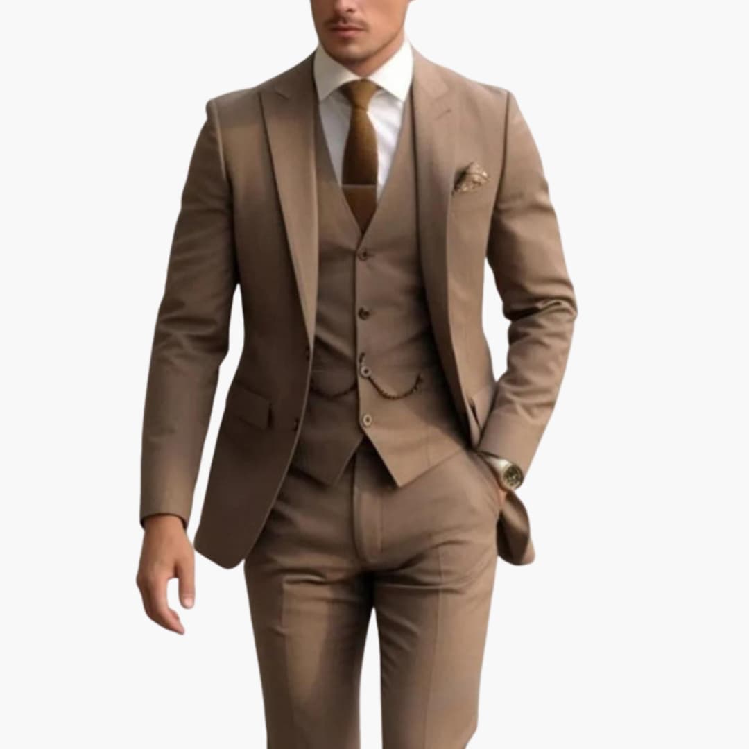 Dreiteiliger Herrenanzug mit maßgeschneidertem Blazer mit langen Ärmeln