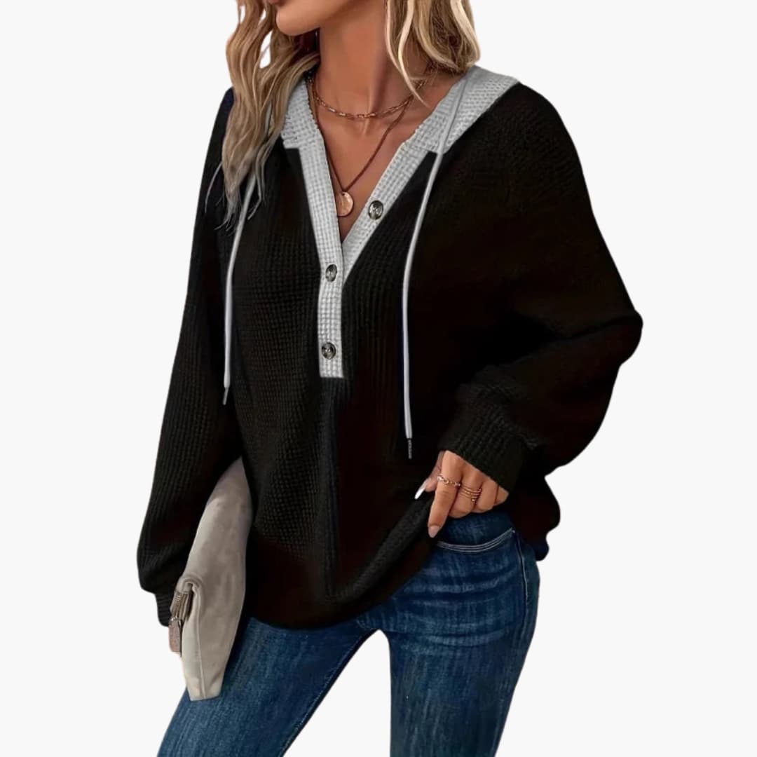 Damen Hoodie mit Kontrastkapuze und Rippbündchen