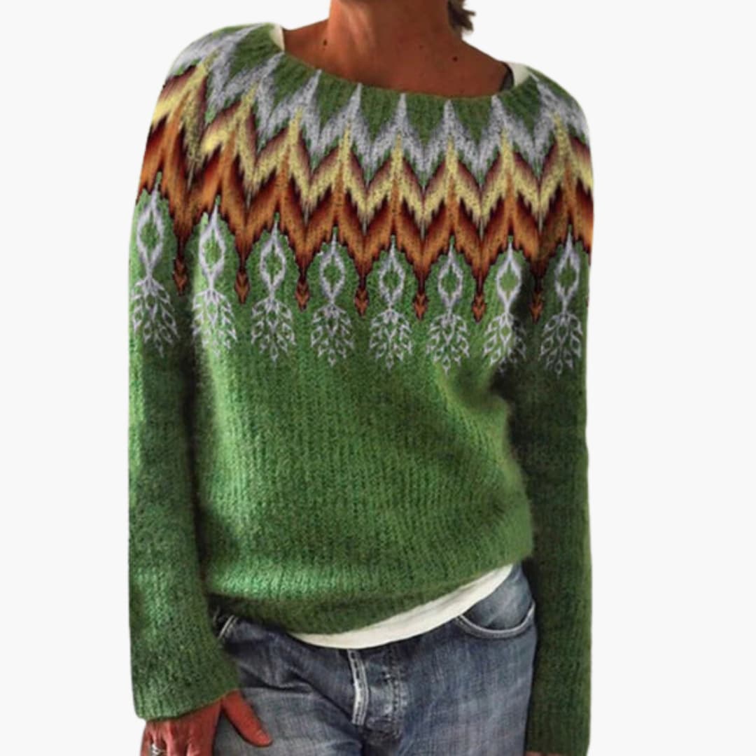 Damen pullover mit Rundhalsausschnitt und Baum-Muster