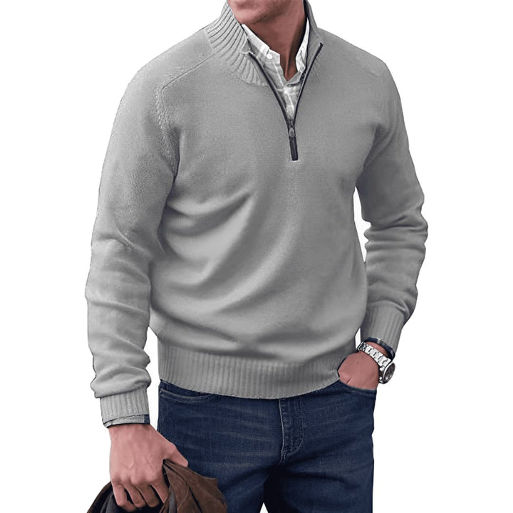 Herren pullover mit Reißverschluss-Ausschnitt und geripptem Saum
