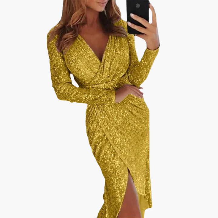 Paillettenkleid mit Schlitz für Damen – glitzernd & elegant