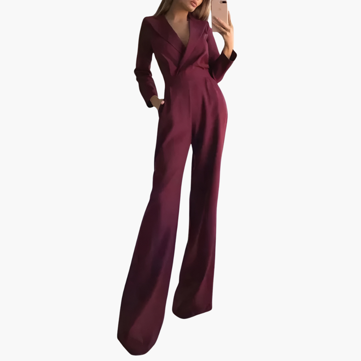 Damen Jumpsuit mit V-Ausschnitt und weitem Bein