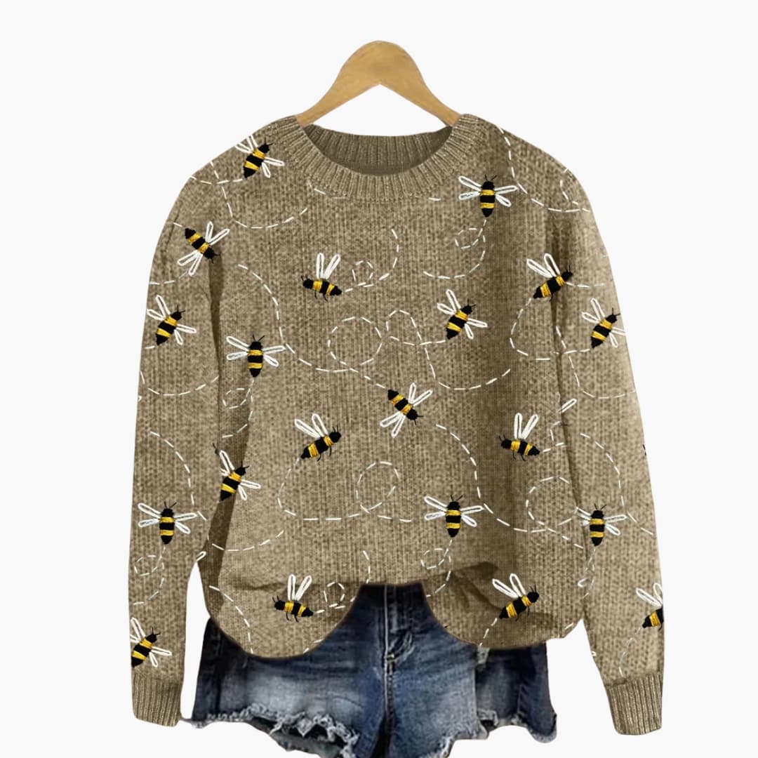 Damenpullover mit Bienenmuster und langen Ärmeln
