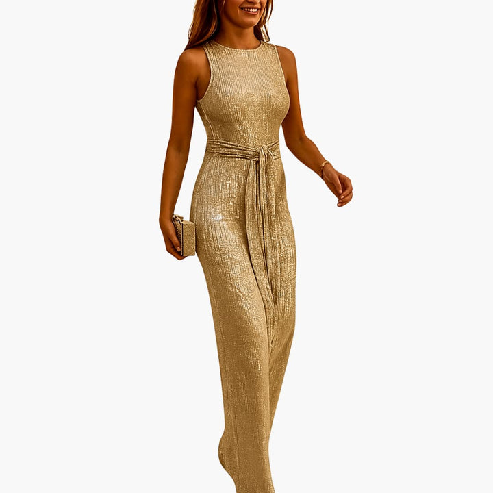 Ärmelloser Damen-Jumpsuit in voller Länge mit Taillengürtel