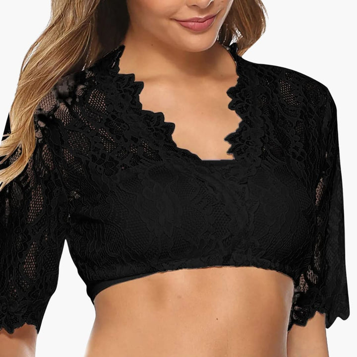 Spitzen Dirndl bluse mit V-Ausschnitt für Damen - Oktoberfest 2025
