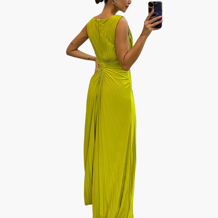 Plissee Maxikleid mit Schlitz - Elegantes Damen Abendkleid