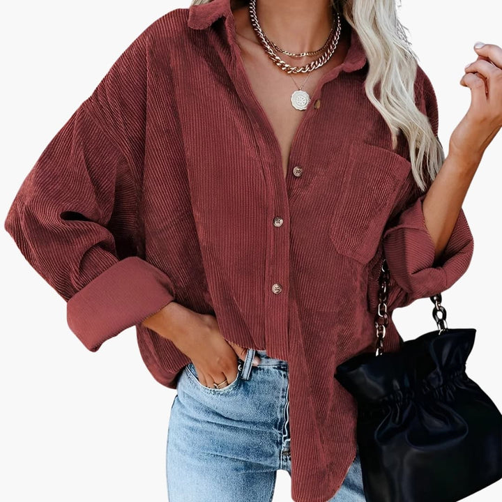 Damen Cordjacke mit Knopfverschluss und aufgesetzten Taschen