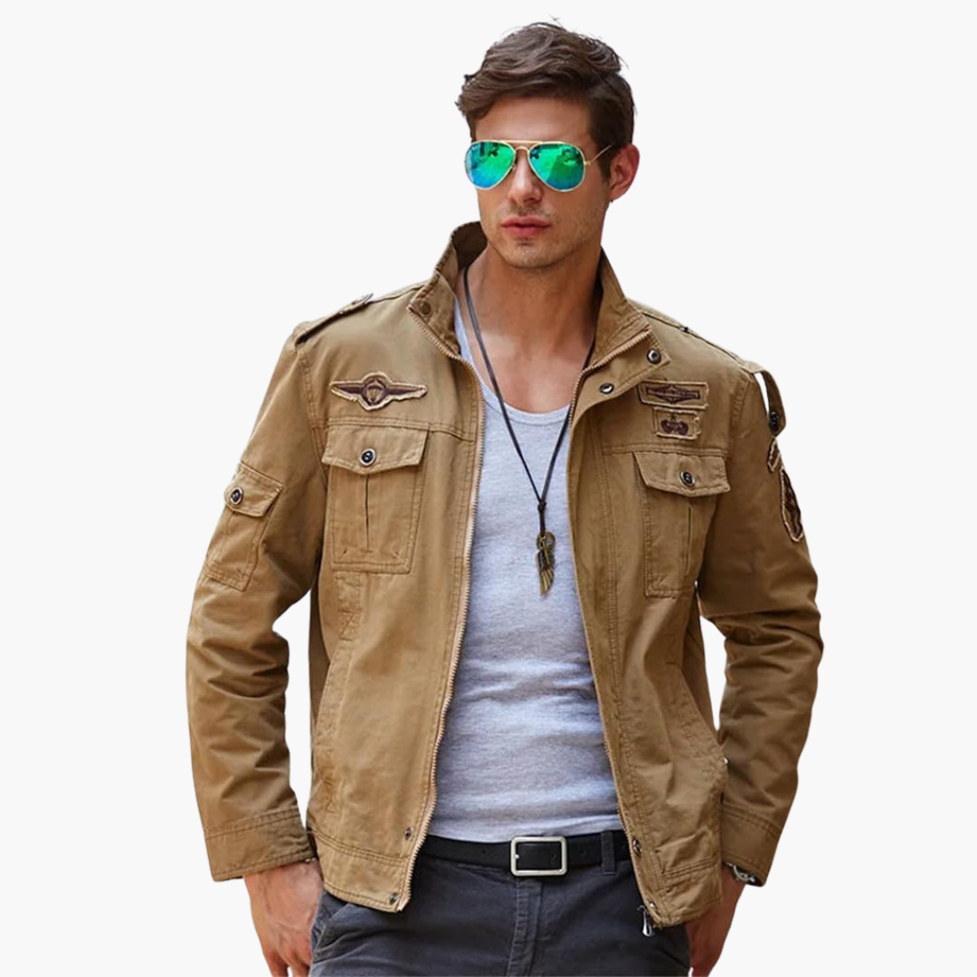 Herren Militärjacke mit Reißverschluss und Pattentaschen