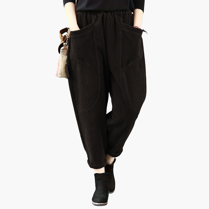 Damen Cordhose mit weitem Bein und Taschen
