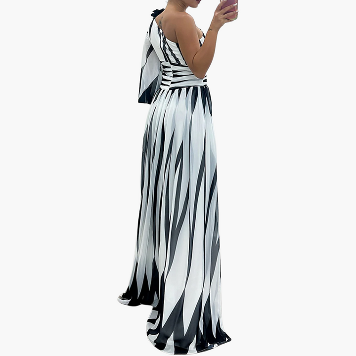 Gestreiftes One-Shoulder - Damen Maxikleid mit Schlitz elegant
