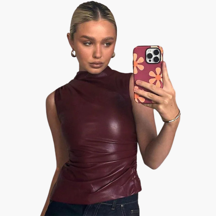 Faux Leder Top für Damen – Ärmelloses, elegantes Design