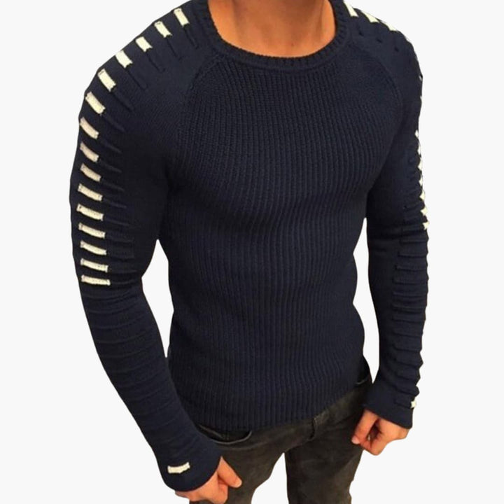 Herren pullover mit Rundhalsausschnitt und Streifen an den Ärmeln
