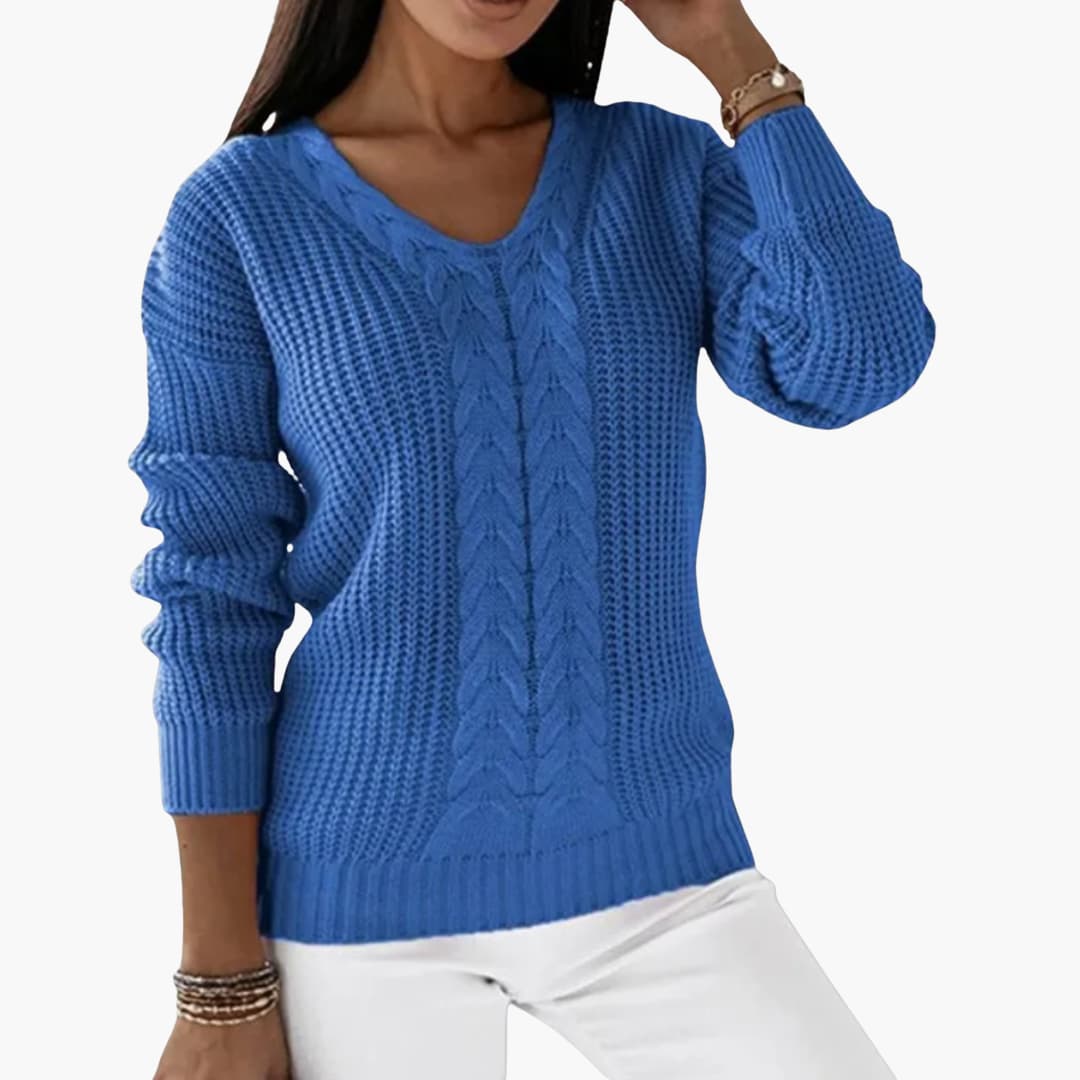 Damen pullover mit V-Ausschnitt und Zopfmuster Oberfläche