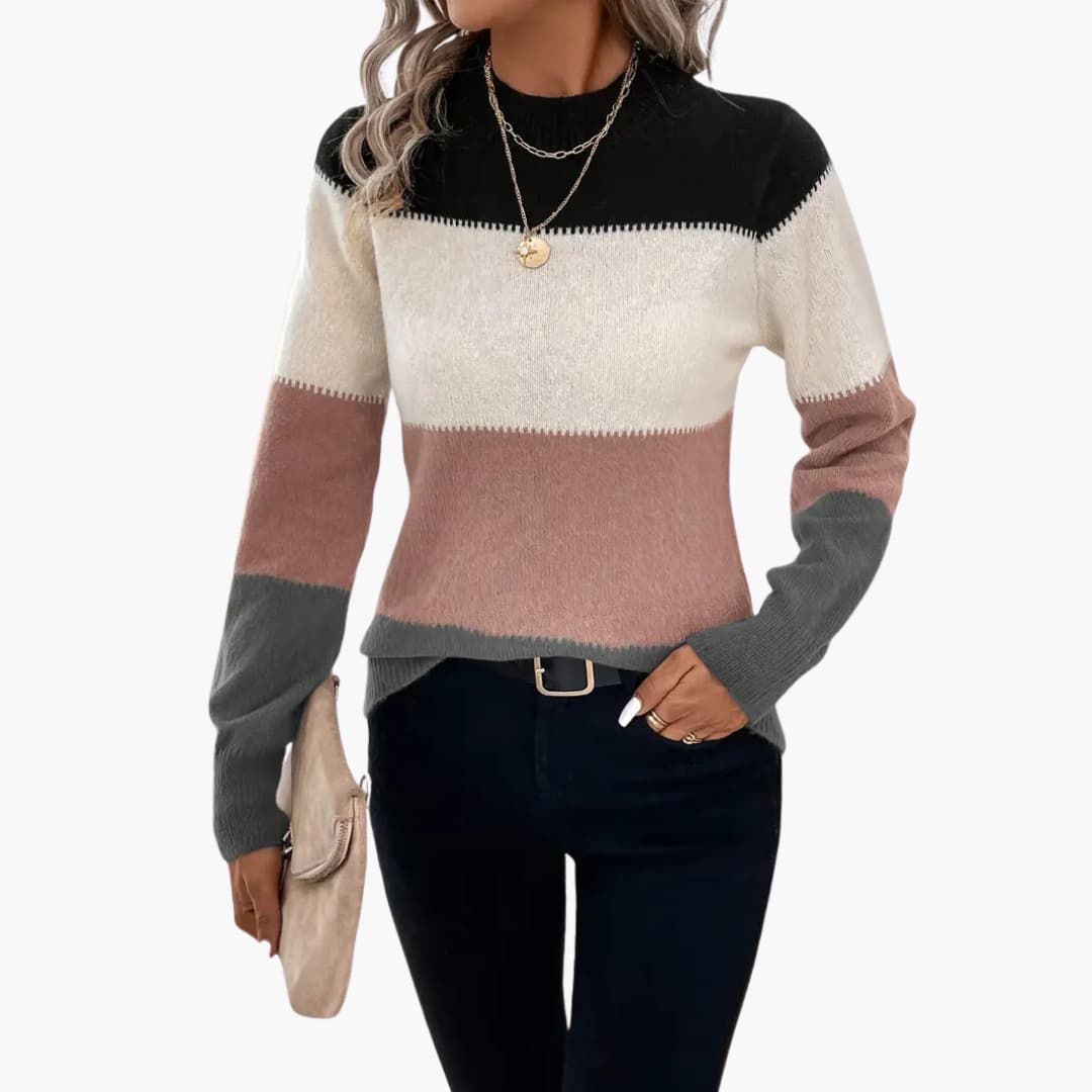 Damen pullover mit Rundhalsausschnitt und Colorblock-Design