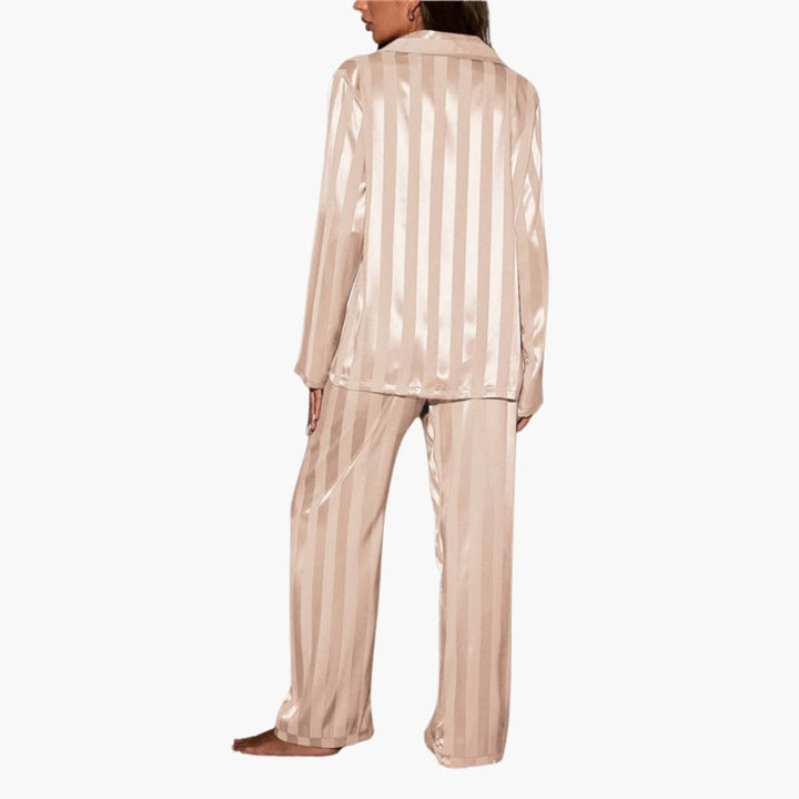 Damen Satin Pyjama Set mit Knopfoberteil und Streifendesign