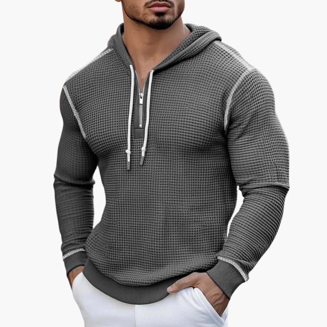 Stylischer Waffel-Hoodie mit langen Ärmeln für Männer - SchmiedeMode