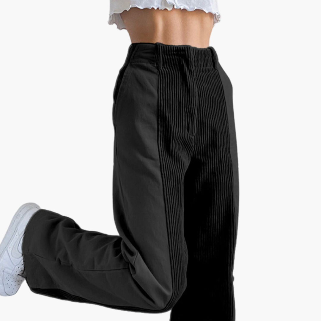 Damen Cordhose mit hohem Bund und weitem Bein