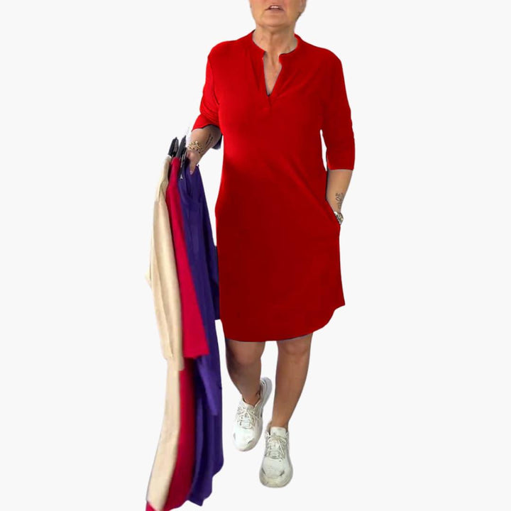 Elegantes einfarbiges Mini-Kleid mit V-Ausschnitt für Damen - SchmiedeMode