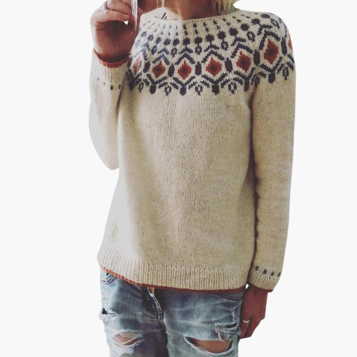 Damen pullover mit Rundhalsausschnitt und geometrischem Muster