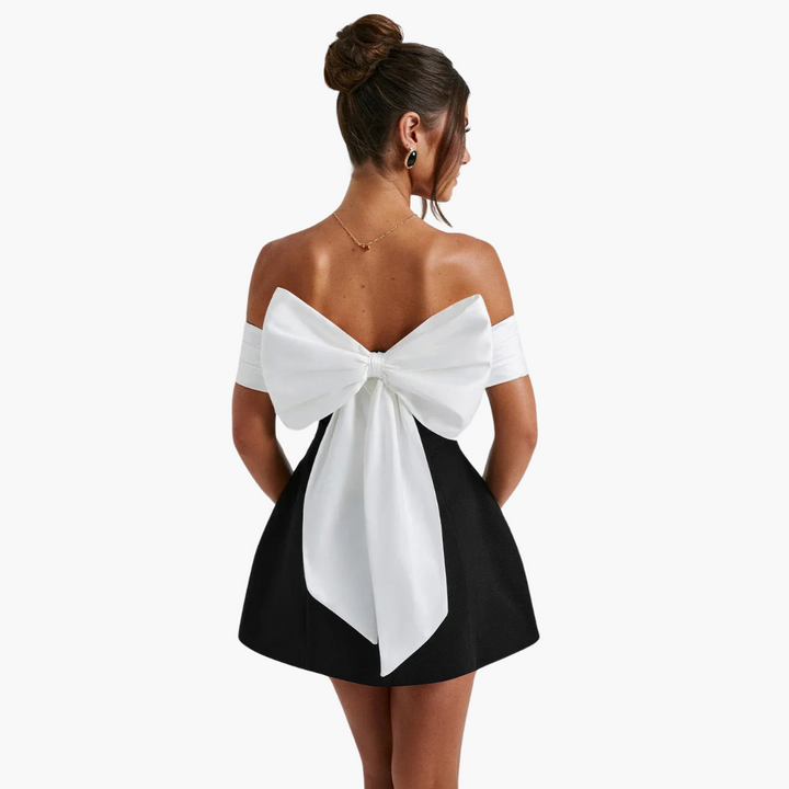 Elegantes schwarzes Kleid für Damen mit Schleifen-Detail hinten