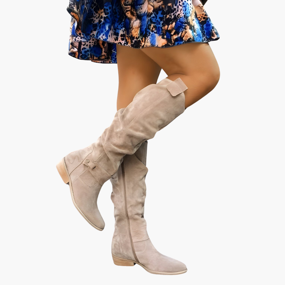 Kniehohe Stiefel - für Damen mit Blockabsatz und Reißverschluss