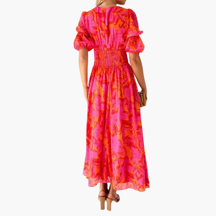Elegantes Maxikleid für Damen - V-Ausschnitt & Puffärmeln
