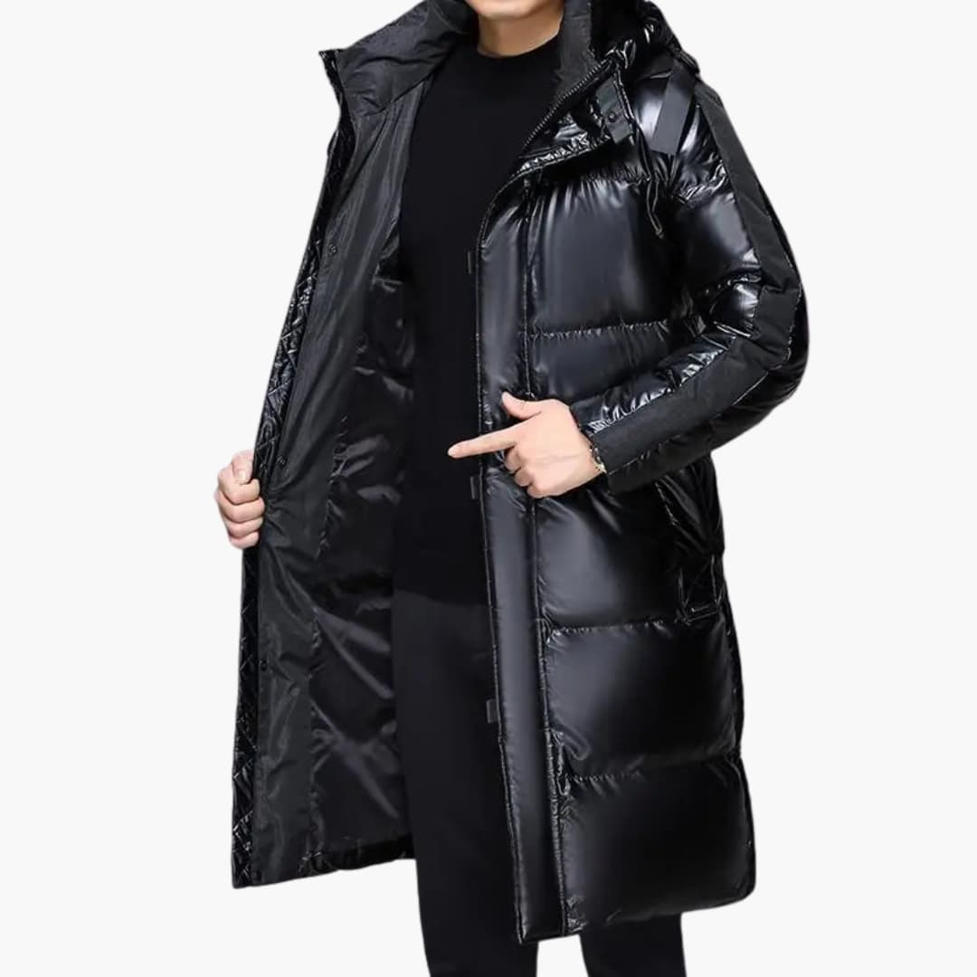 Herren Daunenjacke mit Kapuze und durchgehendem Reißverschluss