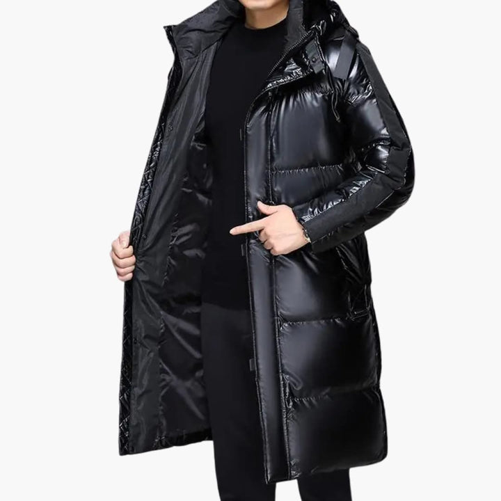 Herren Daunenjacke mit Kapuze und durchgehendem Reißverschluss