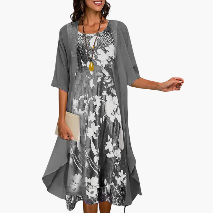 Langes Blumenkleid für Damen – Sommerlich mit Cardigan