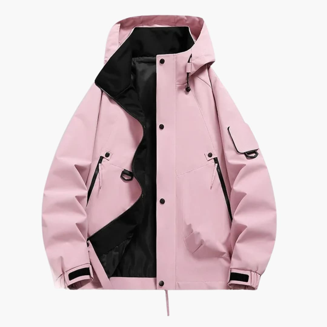 Unisex Skijacke mit Kapuze und Reißverschlusstaschen