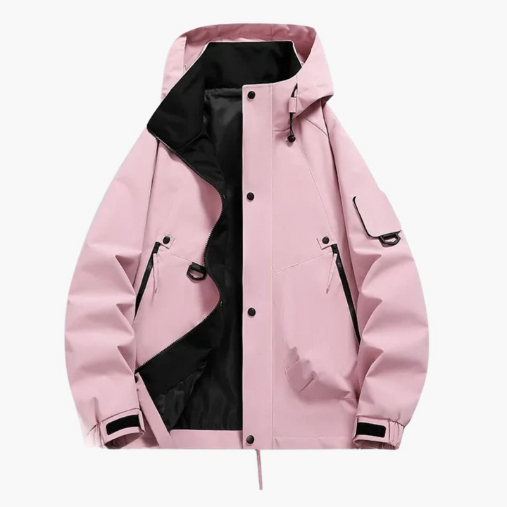 Unisex Skijacke mit Kapuze und Reißverschlusstaschen