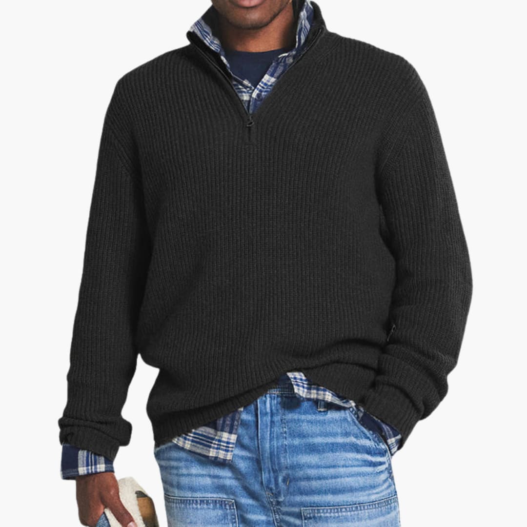 Herren pullover mit Reißverschluss Ausschnitt und Rippstrick Oberfläche
