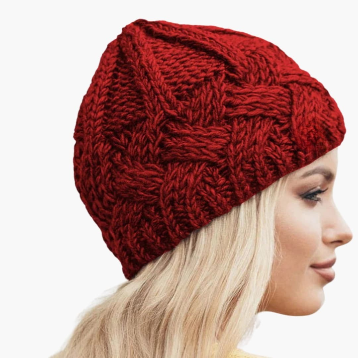 Damen Gestrickte Wintermütze mit runder Form und Rippoberfläche